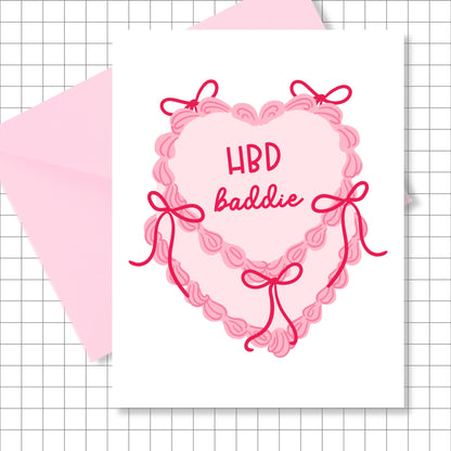 HBD Baddie Heart Cake Card