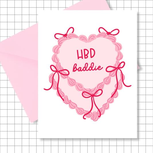 HBD Baddie Heart Cake Card